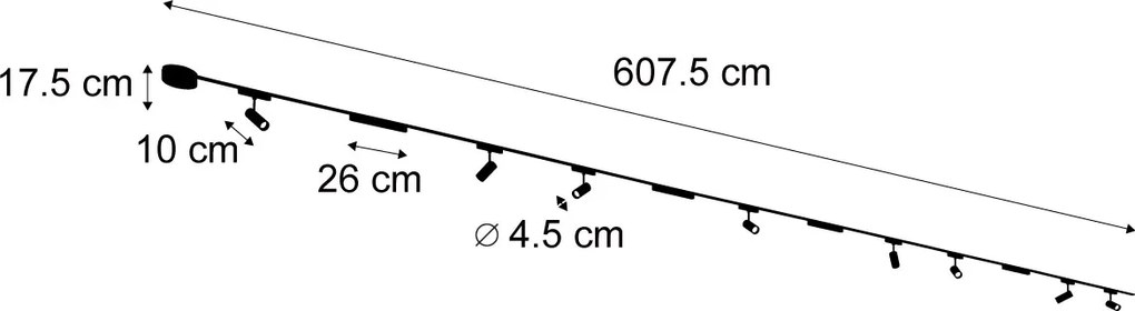 Koľajnicový systém s 8 bodovými svetlami a 4 stropnými svetlami čierny 1-fázový - Magnetic Gert Puntua