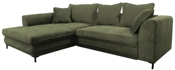 Rozkladacia rohová sedacia súprava v tvare L s úložným priestorom LAGOA, ľavé prevedenie, zelená