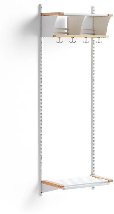 Vešiaková stena JEPPE s 2 priehradkami, základná sekcia, 1790x600x310 mm, biela/breza