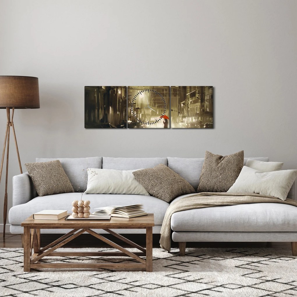 Obraz - Žena za daždivej noci (s hodinami) (90x30 cm)