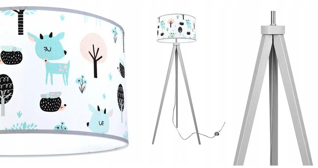 Detská stojacia lampa Bambi, 1x textilné tienidlo so vzorom, (výber z 2 farieb konštrukcie)