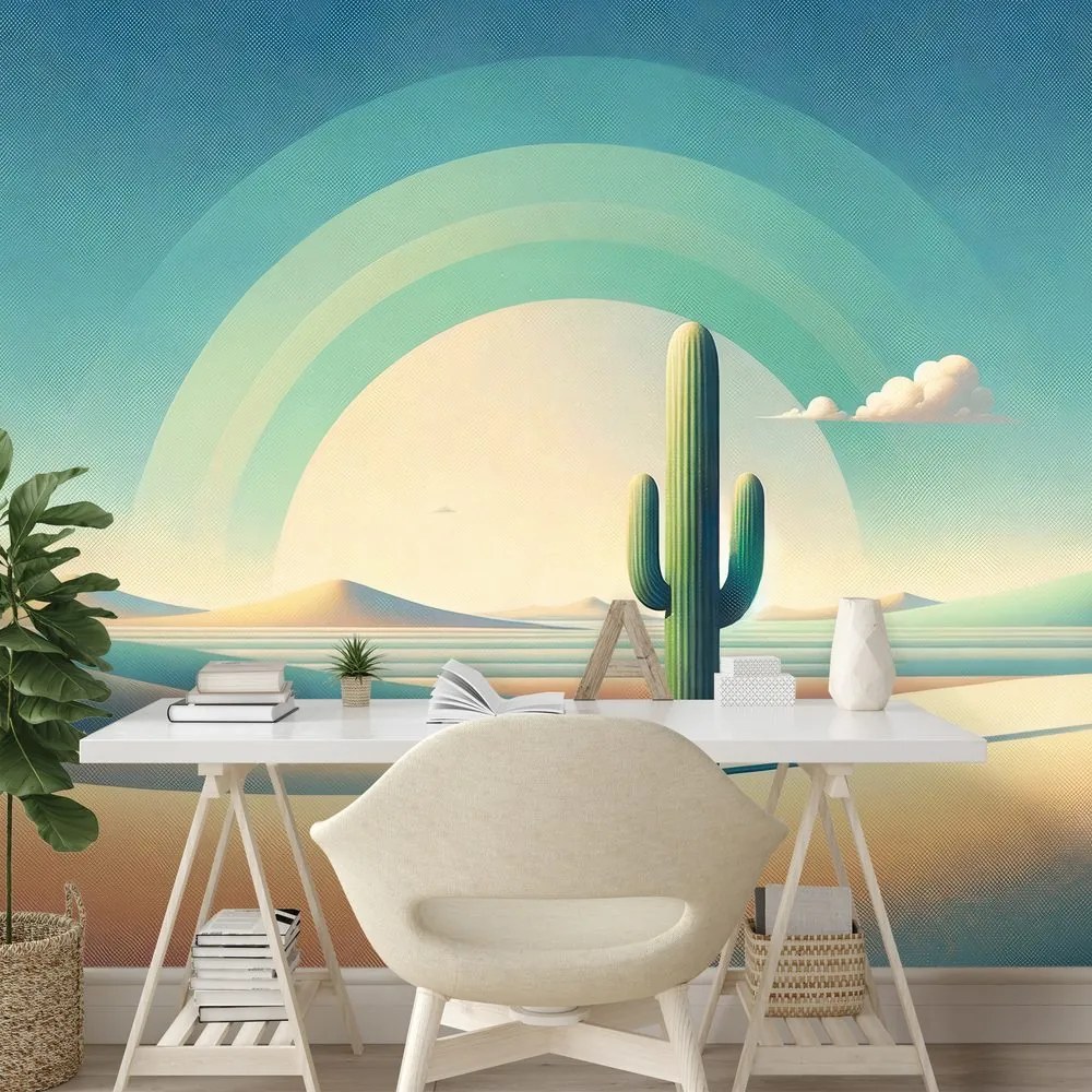 Tapeta pastelová púšť s kaktusom