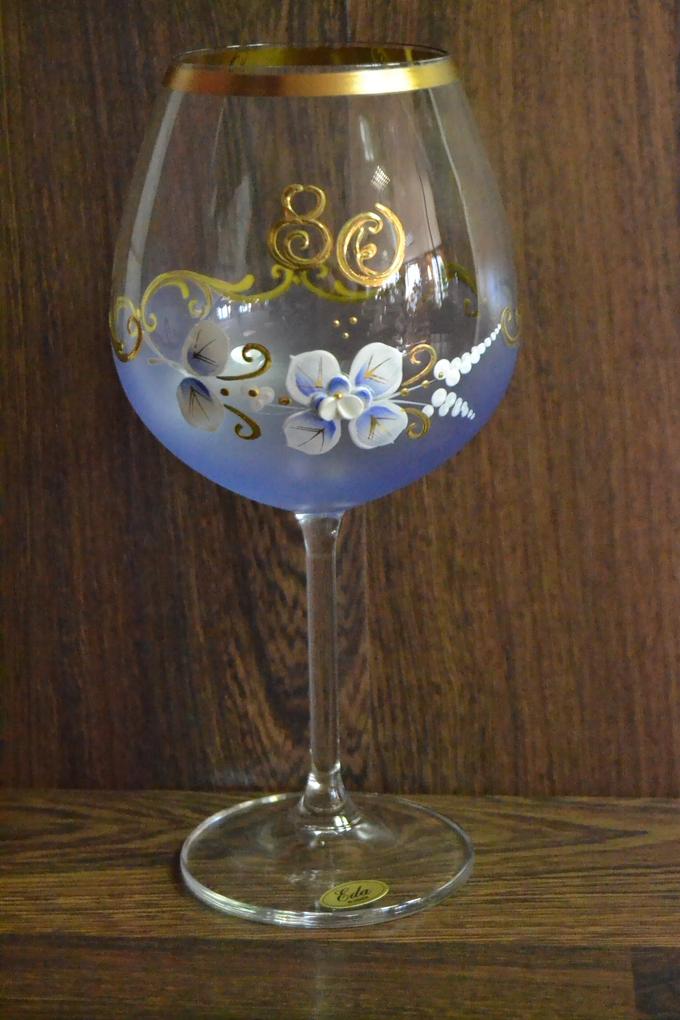 Výročný pohár na 80. narodeniny - NA VÍNO - modrý (v. 23 cm)