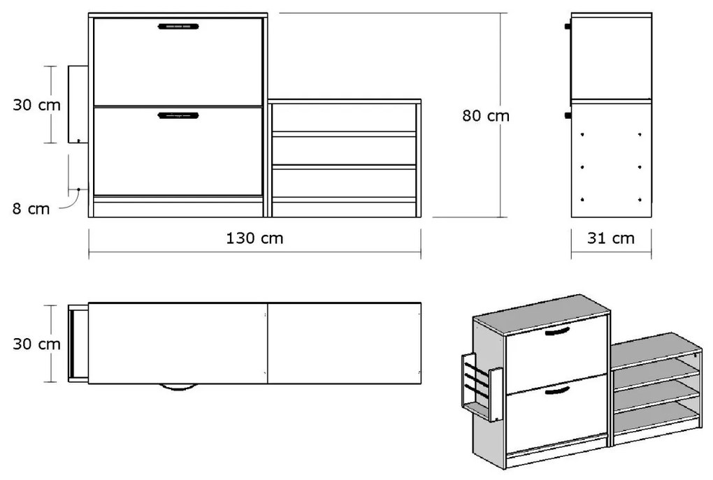 Botník Trend 130x80 cm biely