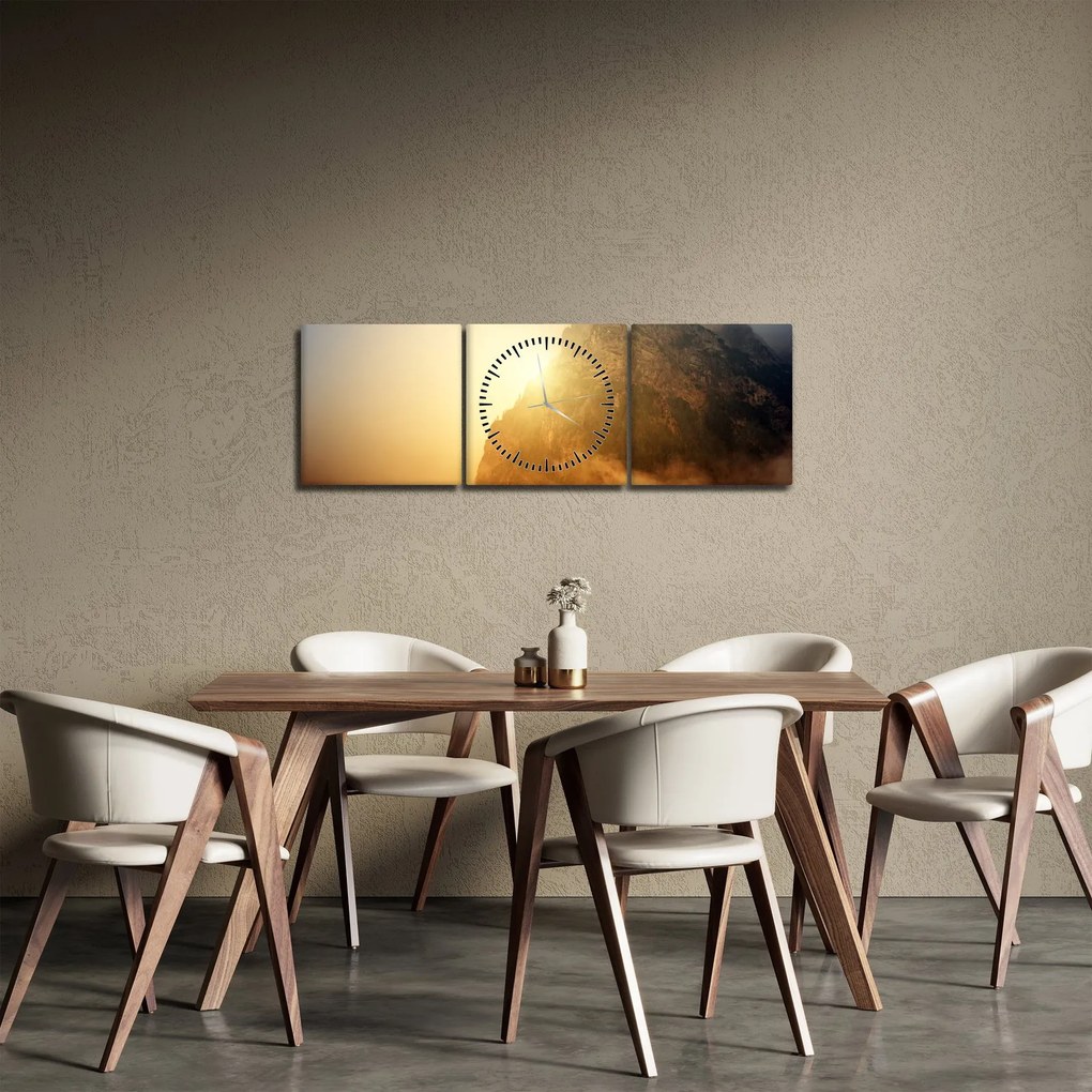 Obraz hory v hmle (s hodinami) (90x30 cm)