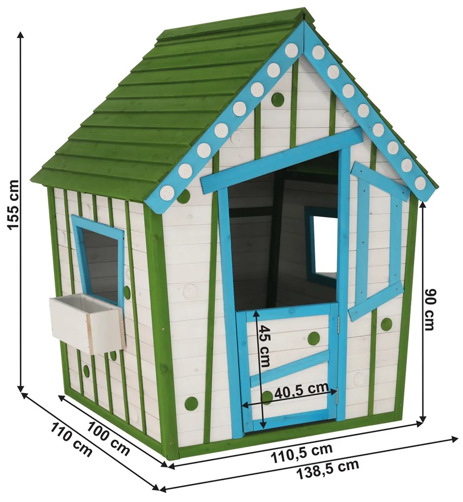 Drevený záhradný domček pre deti Latam - biela / sivá / modrá / zelená
