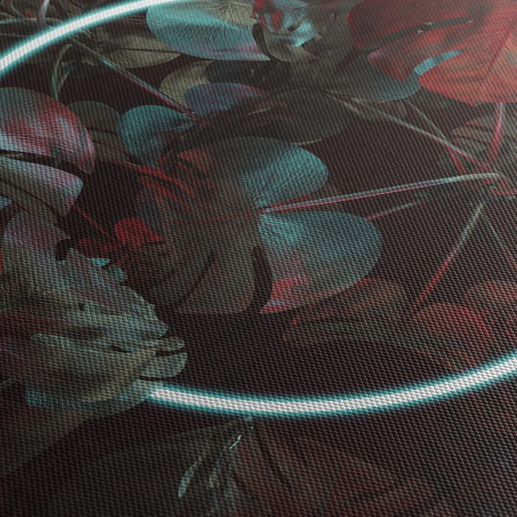 Obraz - Neónový kruh medzi palmami (90x60 cm)