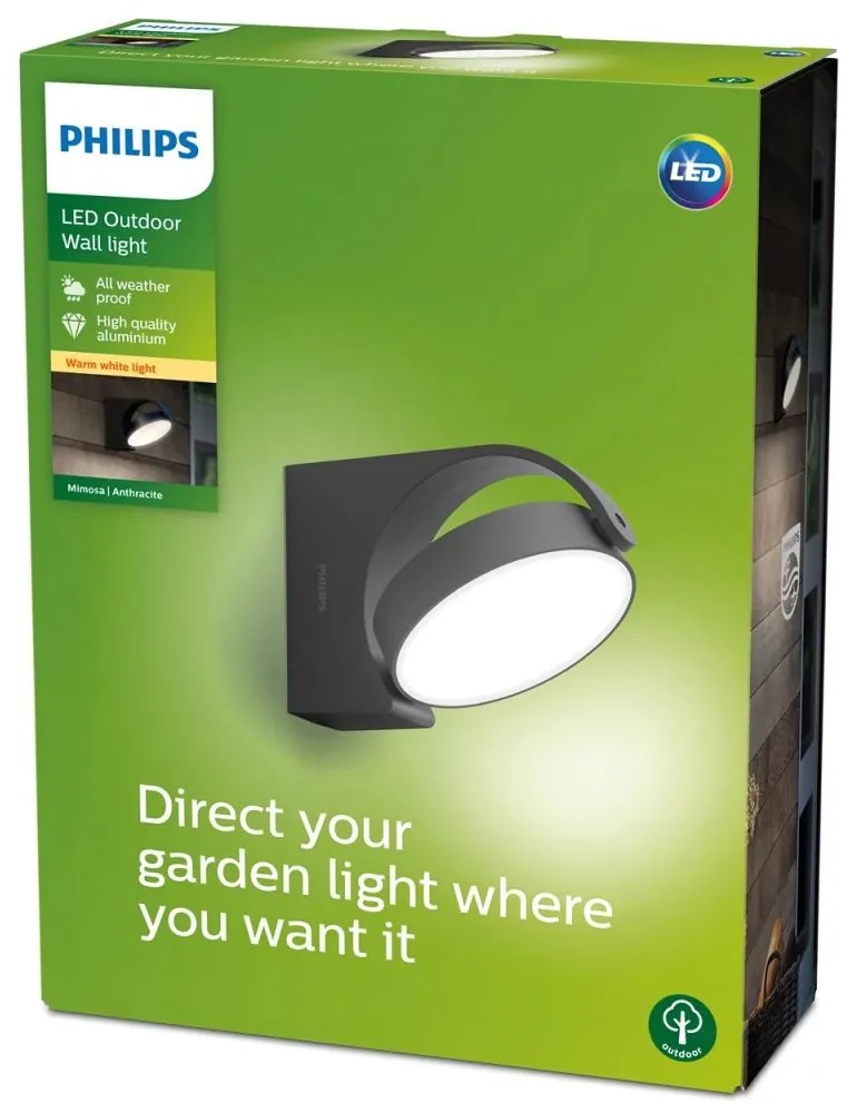 MIMOZA myGarden 7W 2700K IP44 antracitová antracitová PHILIPS záhradná LED nástenná lampa