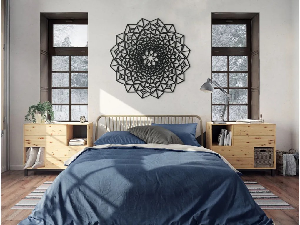 drevko Drevená Mandala na stenu Rozmer obrazu: 44,5 x 44,5 cm, Farba dekorácie: Čierna