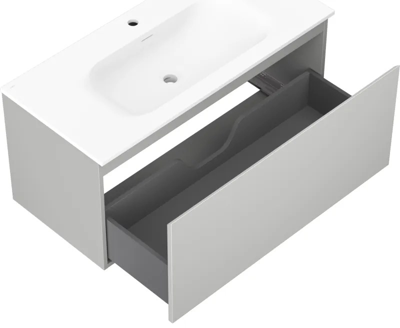 Mexen Orio, kúpeľňová skrinka 100 cm s umývadlom Vela, 1 zásuvka, šedá matná/biela matná, 91A10-10047-1-BF62-W23M01