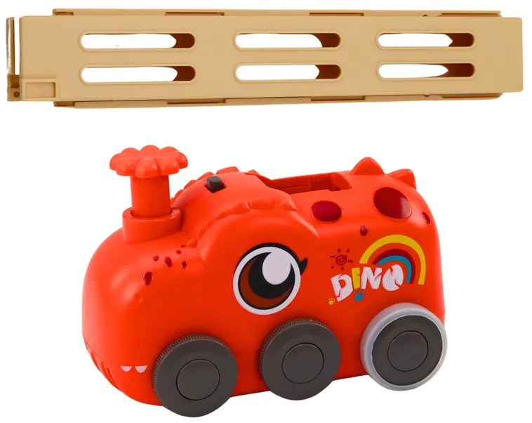 LEAN TOYS Červený dinosaurus auto na batériu aranžuje farebné domino - 4 farby kociek