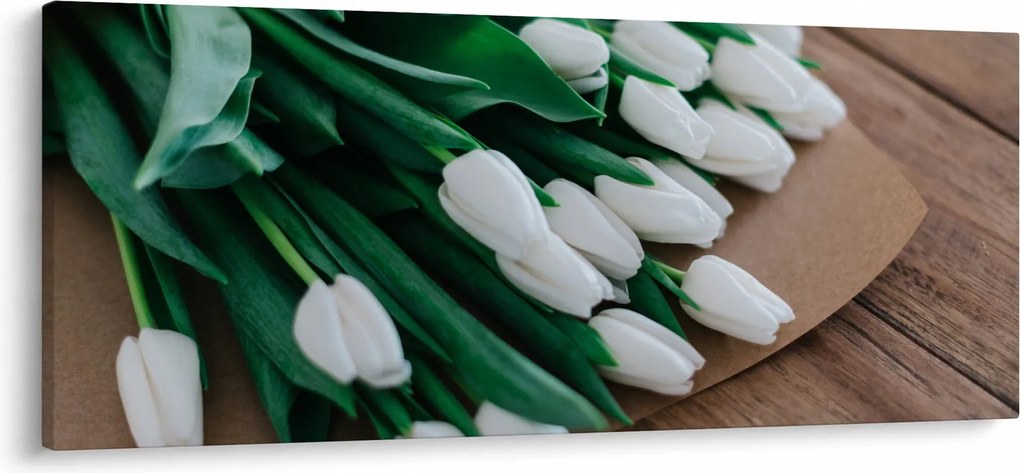 Obraz kytice bielych tulipánov (120x50 cm)