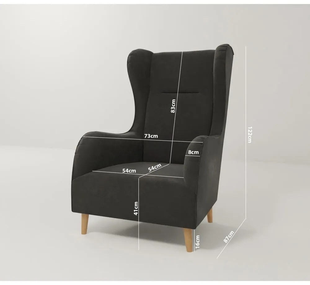 Tmavosivé zamatové kreslo ušiak Carole – Ropez