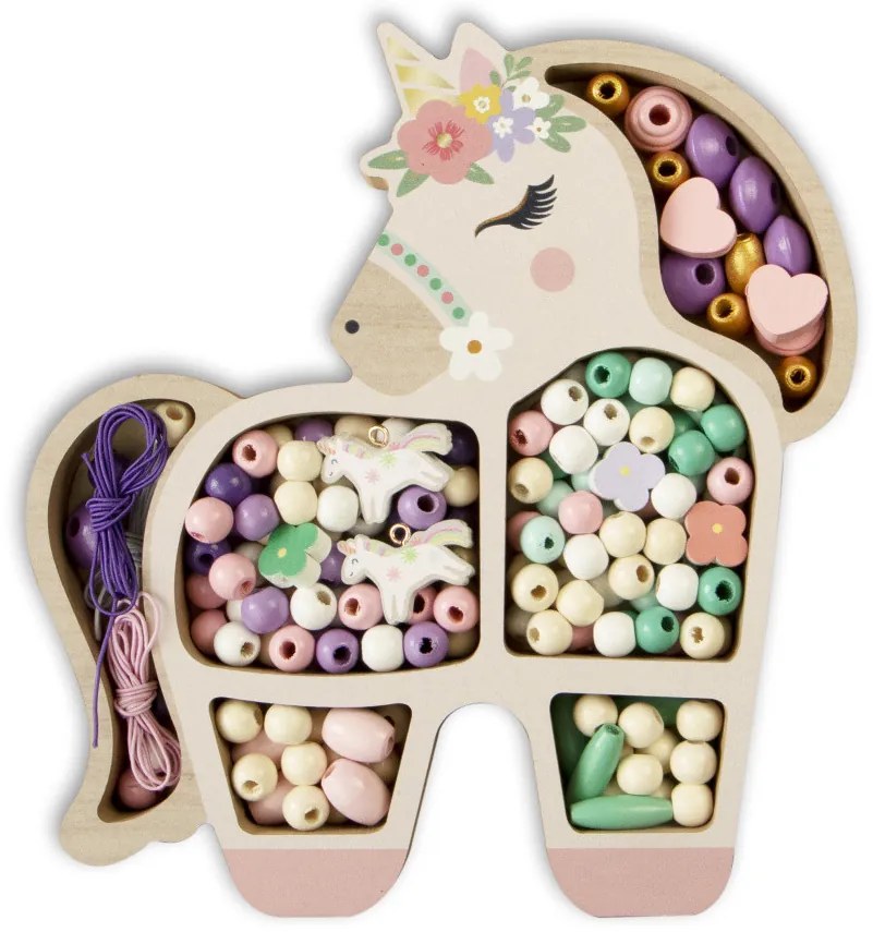 Drevené pastelové koráliky - Jednorožec, 170 ks