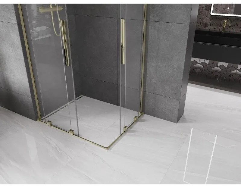 Mexen Velar L Duo, sprchový kút s posuvnými dverami 100 x 90 cm, 8mm číre sklo, zlatá lesklá, 871-100-090-02-03-50