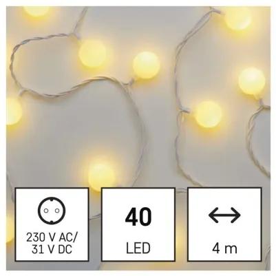 EMOS LED vonkajšia vianočná reťaz CHERRY, 40xLED, teplá biela, 4m, časovač, gule