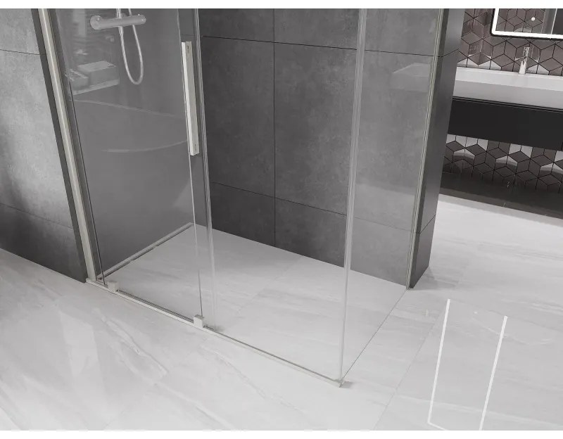 Mexen Velar, sprchový kút s posuvnými dverami 160 x 80 cm, 8mm číre sklo, brúsená oceľ, 871-160-080-01-97