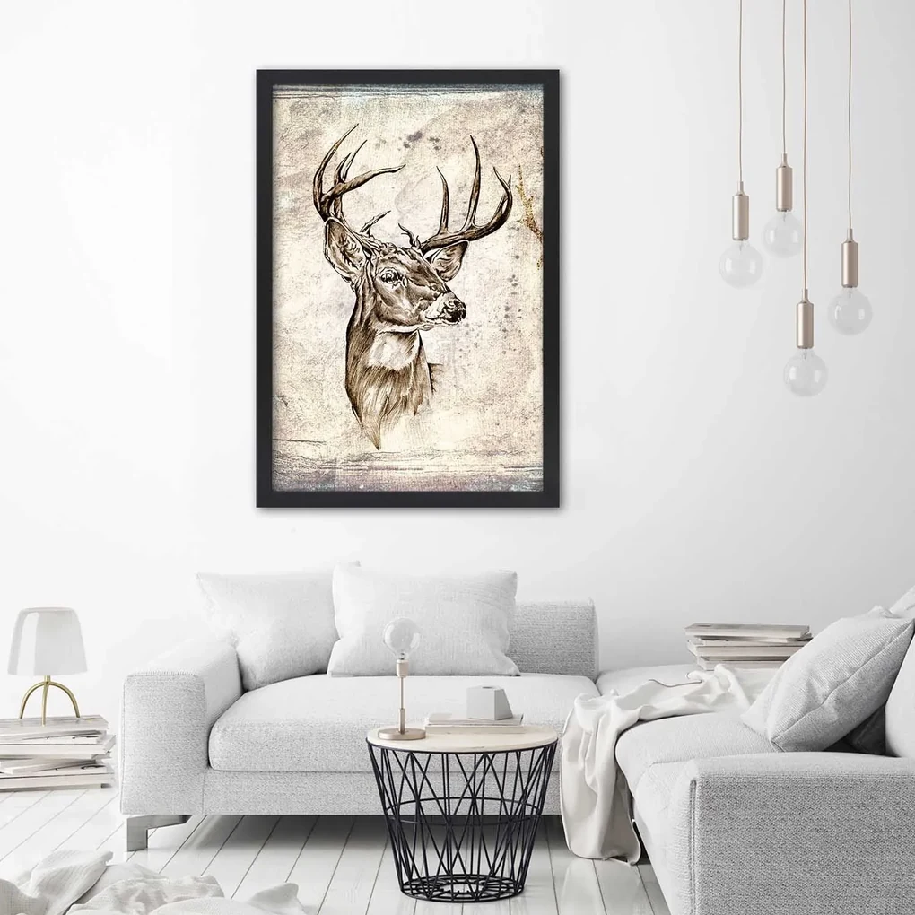 Gario Plagát Jeleň ako ručne maľovaný Farba rámu: Bez rámu, Rozmery: 40 x 60 cm