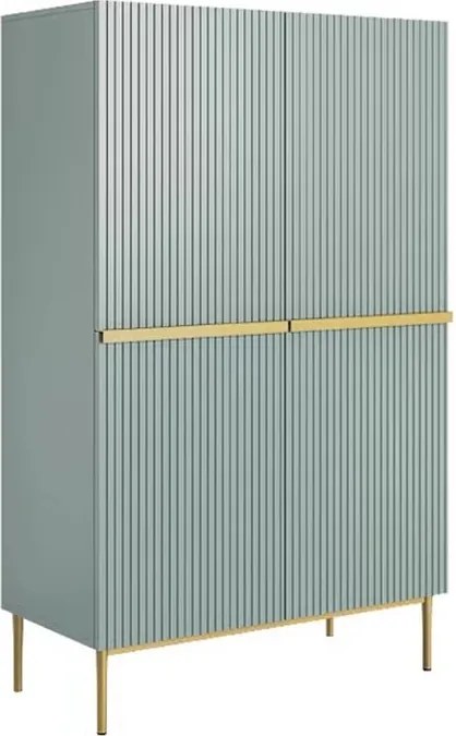 Vysoká komoda Nicole 100 cm - šalviová / zlatá