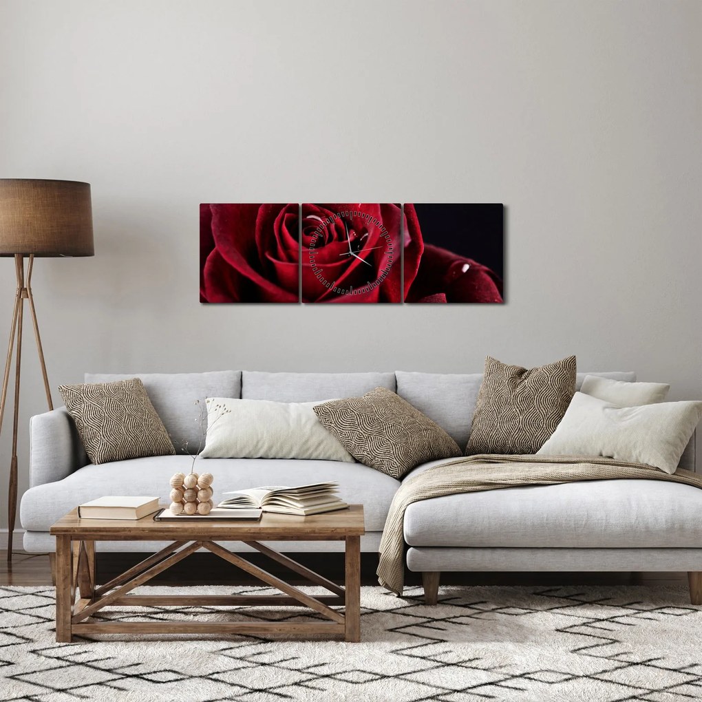 Obraz - Červená ruža (s hodinami) (90x30 cm)