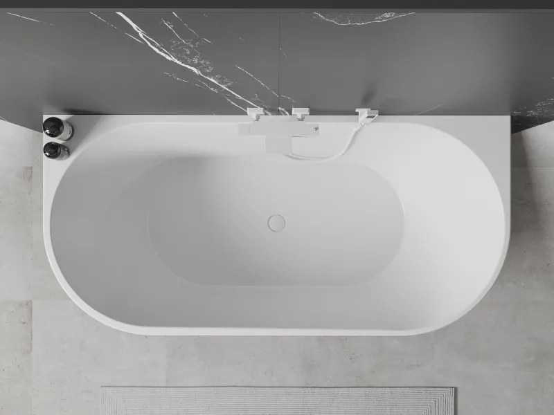 Mexen Oval, voľne stojaca nástenná vaňa 160 x 80 cm, biela-čierna, biely prepad, 52671608075-20