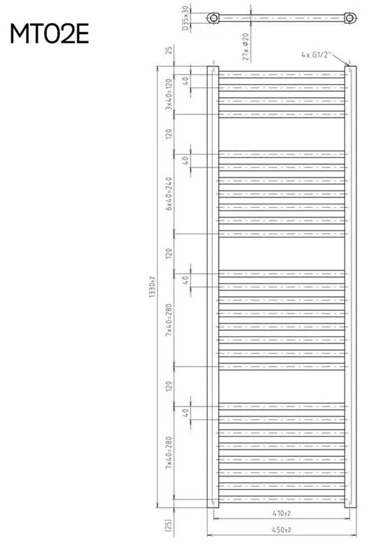 Mereo, Vykurovací rebrík rovný 450x1690 mm, biely, elektrický, MER-MT03E