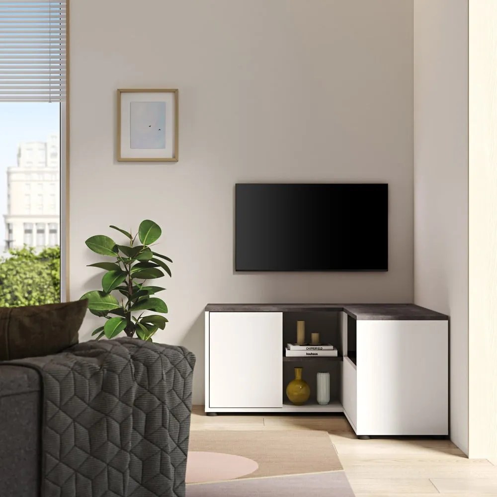Sivo-biely TV stolík v dekore betónu 90x45 cm Angle – TemaHome