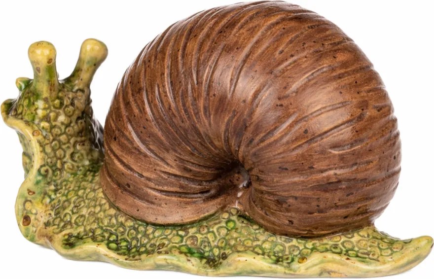 Záhradná dekorácia Slimák, tm. hnedá, 16 x 7 x 10 cm, keramika