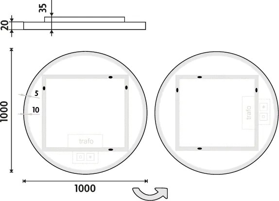 Nimco Biele okrúhle LED zrkadlo priem. 1000 mm s dvoma dotykovými senzormi - ZPB 28004RVX-05