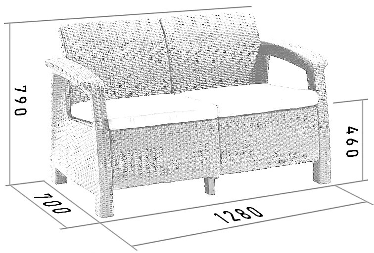 DEOKORK Záhradná ratanová pohovka 2-miestna CORFU LOVE SEAT (hnedá)