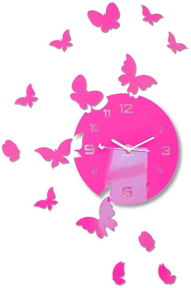 Nástenné akrylové hodiny Motýle - fialová