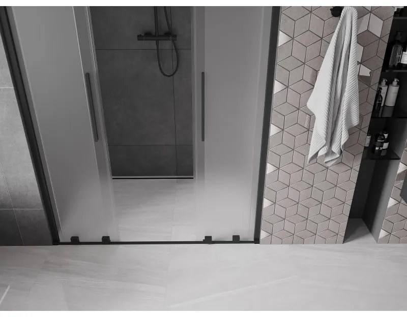 Mexen Velar L Duo, posuvné sprchové dvere do otvoru 140 cm, 8mm sklo námraza, čierna matná, 871-140-003-32-70