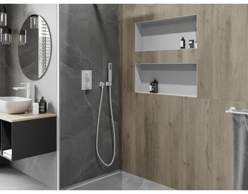 Mexen X-Wall-NR, polička na zapustenie pod obklad bez goliera 75 x 30 cm, biela, 1921753010