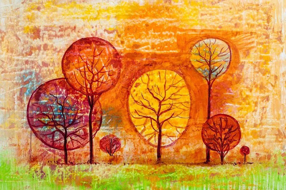 Samolepiaca tapeta nezvyčajné stromy v odtieňoch oranžovej