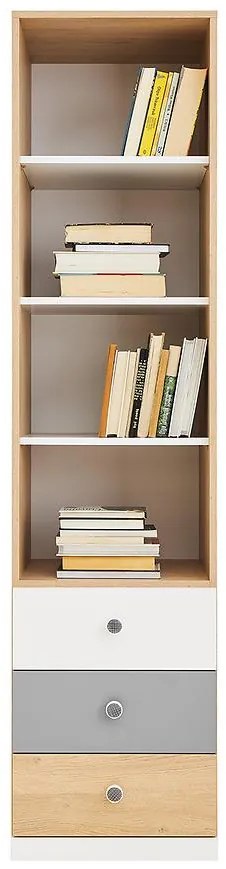 Regál Pixel PX6 sušienkový dub / biely lux / sivý