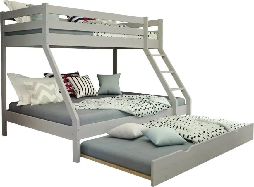 Detská poschodová posteľ z masívu s rozšíreným spodným lôžkom DENIS - 200x90/140 cm - šedá