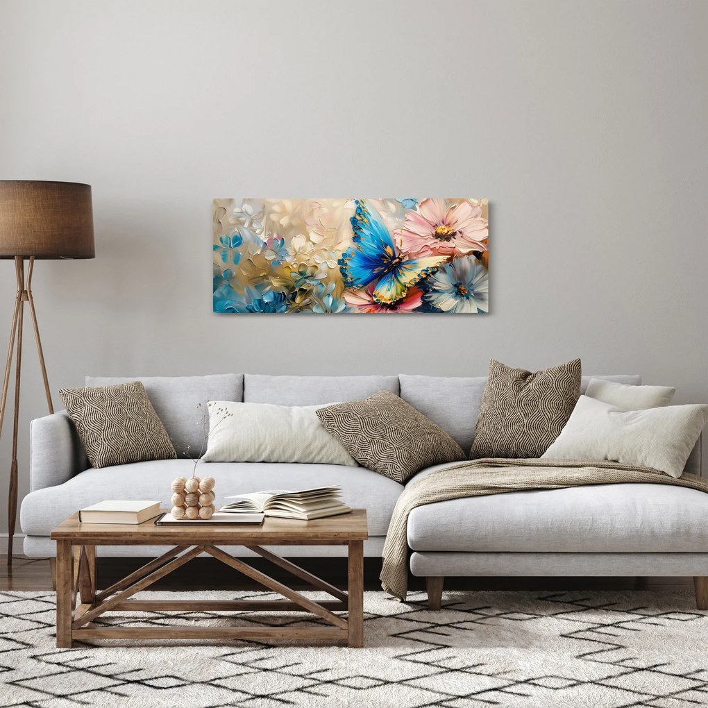 Obraz - Maľba kvetov a motýľov (120x50 cm)
