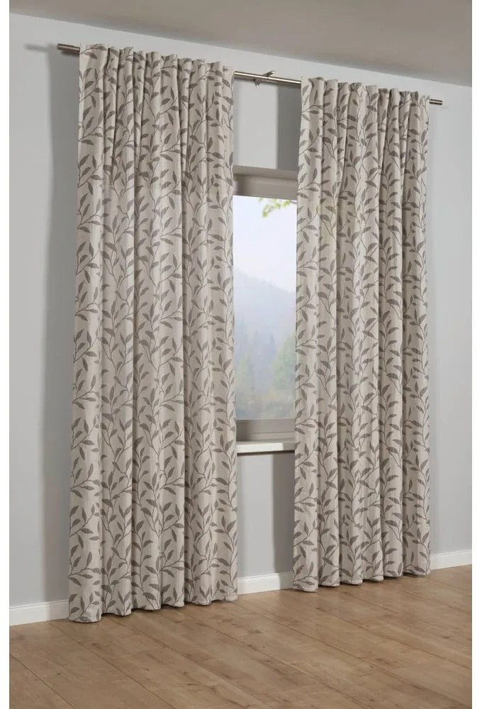 Sivo-béžový záves s prímesou ľanu 140x245 cm List – Sehlbach
