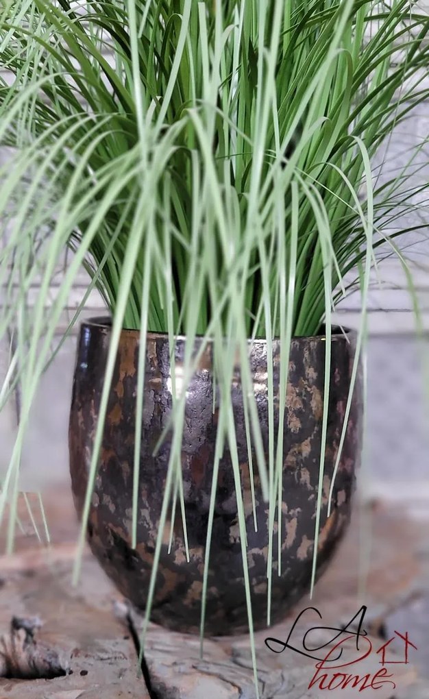 Dymovo-strieborný antik keramický kvetináč Smokey - Ø 14*12cm