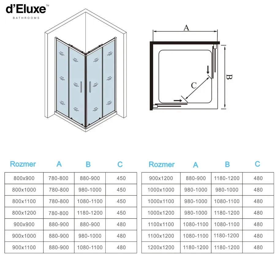 D‘Eluxe - SPRCHOVÉ KÚTY - Sprchový kút RECTANG CI95X 70-120xcm sprchový kút obdĺžnikový číre 6 chróm univerzálna - ľavá/pravá 80 195 80x76x195 40.1