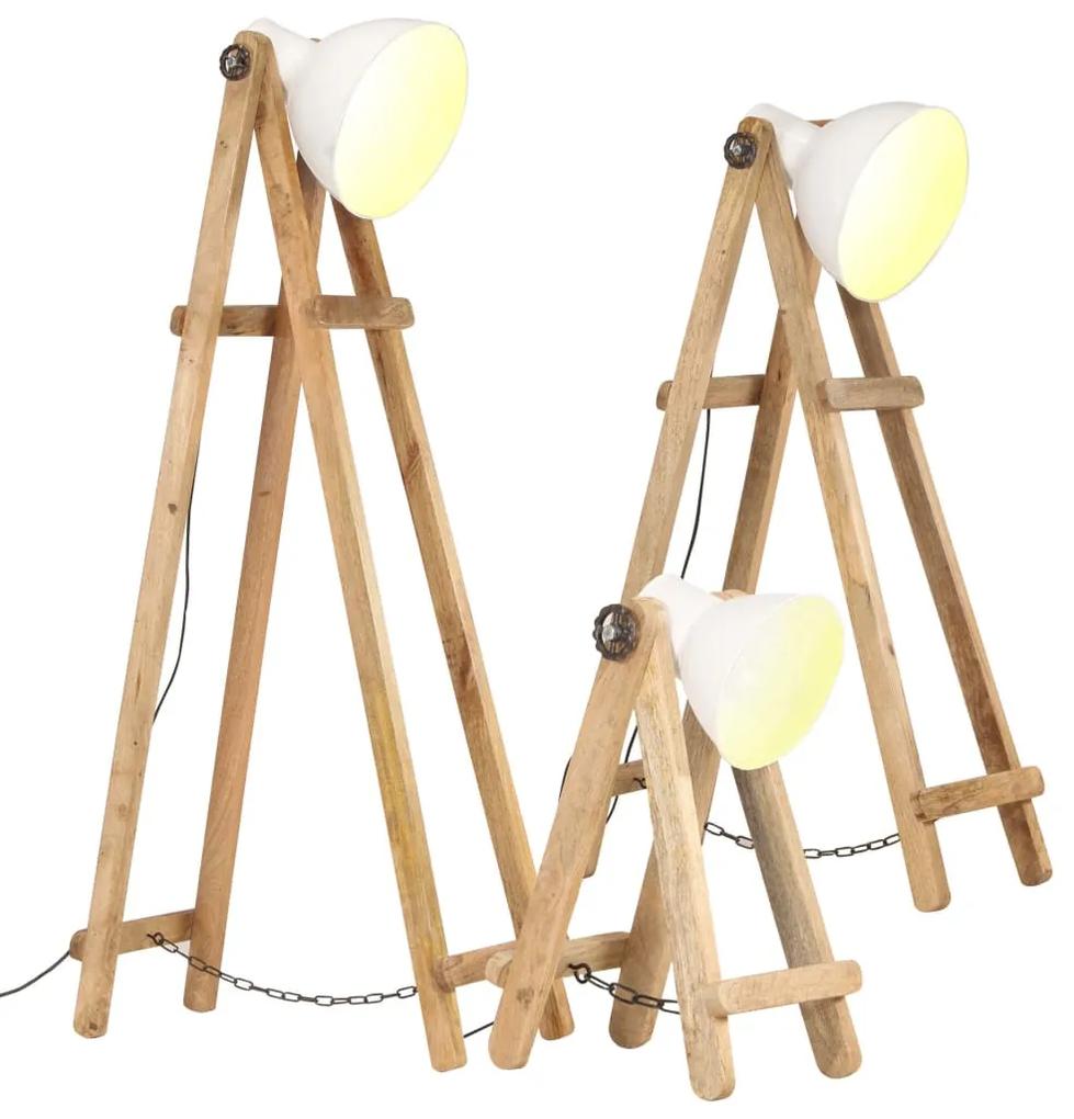 Stojanové lampy 3 ks biele E27 masívne mangovníkové drevo