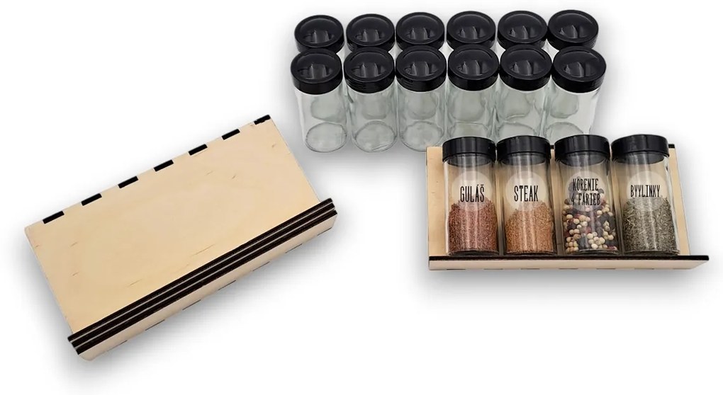 Sada 16ks koreničiek BLACK 80ml + 4ks organizér na koreničky VASKY (nízky) + sada 24ks štítkov