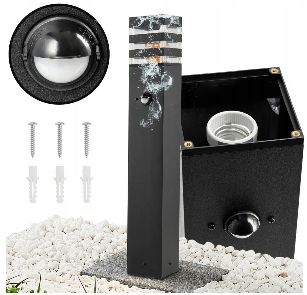 BERGE Záhradná lampa Malibu - ME0021 - E27 - 60 cm - čierna - pohybové čidlo