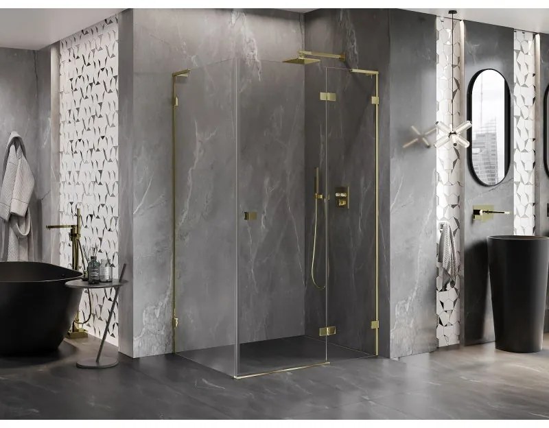 Mexen Lunar, L výklopný sprchový kút pravý 80 x 70 cm, 8mm číre sklo, zlatý profil, 834L-080-070-50-00-P