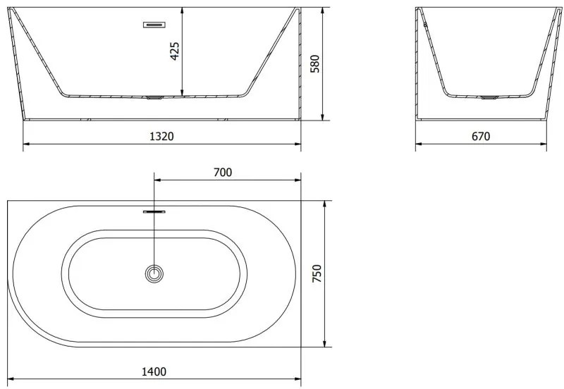 Mexen Mia, voľne stojaca rohová vaňa pravá 140 x 75 cm, biela, zlatý matný prepad, 52691407500P-55