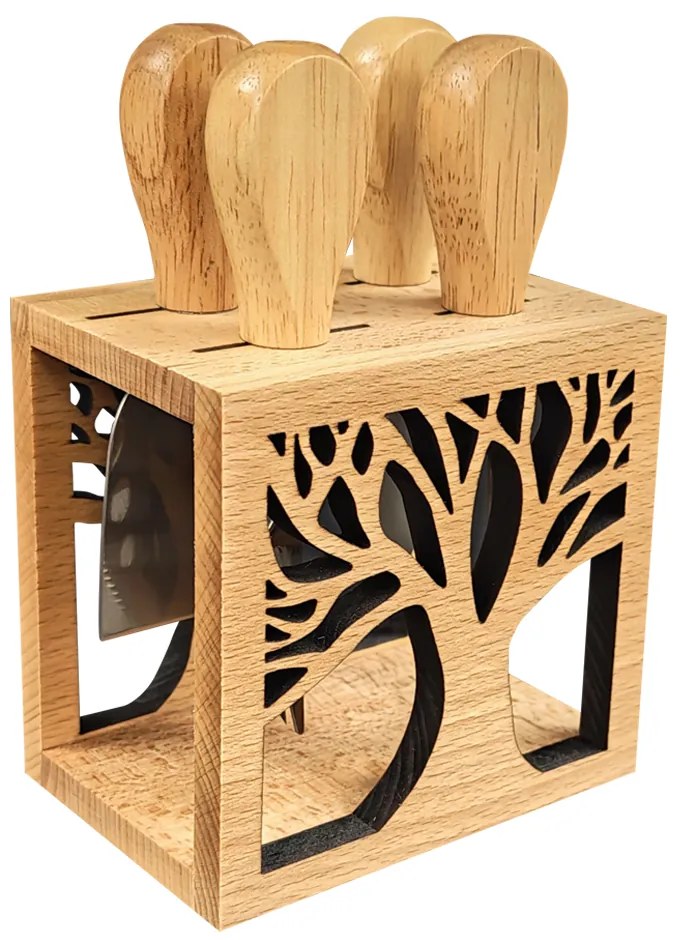 AMADEA Drevený syrový set strom, masívne drevo, 15,5 cm