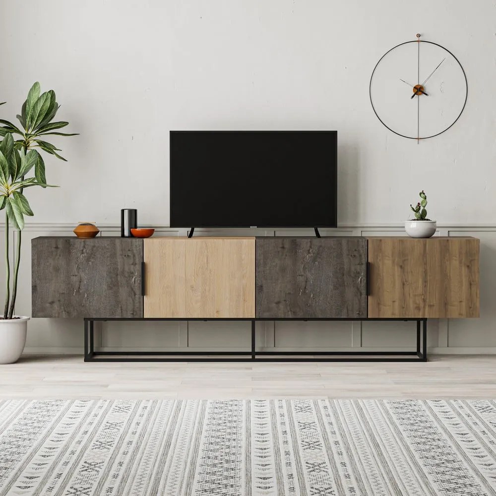 TV stolík v dekore duba v prírodnej farbe 200x55 cm Titan – Marckeric