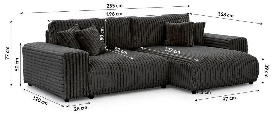 Tmavosivá menčestrová rozkladacia/s úložným priestorom rohová pohovka (pravý roh) Sarina – Ropez