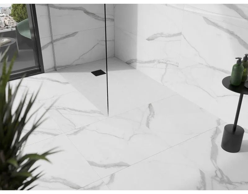 Mexen Stone+, obdĺžniková vanička z minerálneho kompozitu 100 x 80 cm, biela, čierna krytka, 44108010-B