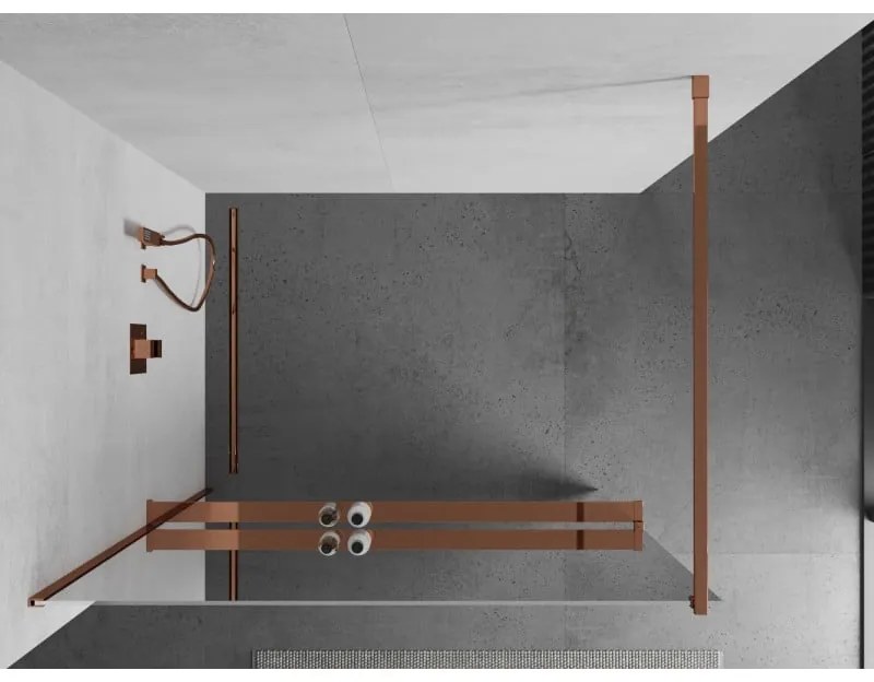 Mexen Kioto, sprchová zástena s poličkou a držiakom na uteráky 80 x 200 cm, 8mm sklo s efektom zrkadla, profil ružové zlato, 800-080-121-60-50